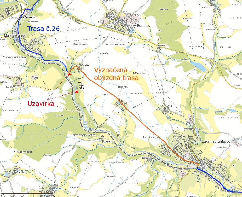 Cyklotrasa od Bradla do Luk uzavřená