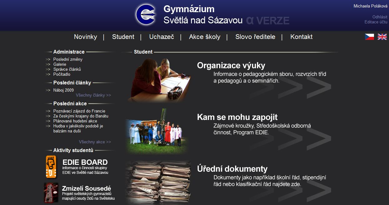 Stránky světelského gymnázia spuštěny