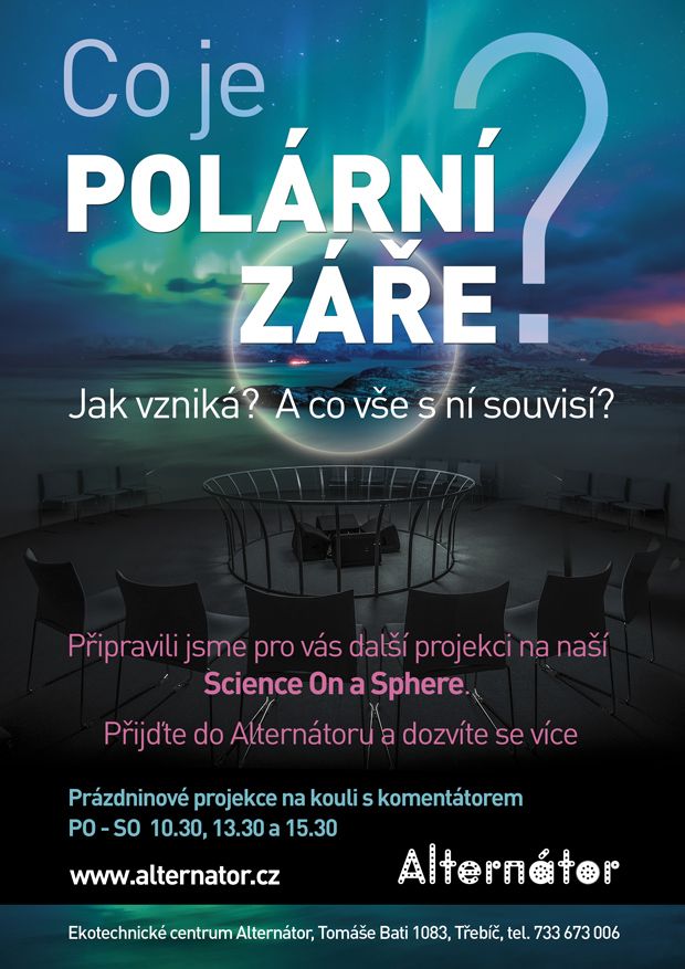 obrázek: Polární záře na projekční kouli v Alternátoru