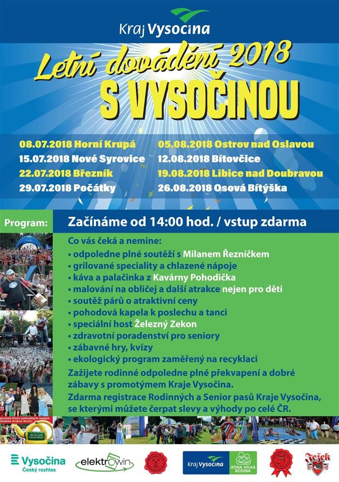 Letní dovádění s Krajem Vysočina začíná už tuto neděli v Horní Krupé